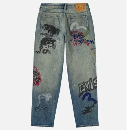 Evisu Allover Graffiti Printed Denim Jeans