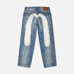 Evisu Ecru Daicock Print Loose Fit Jeans