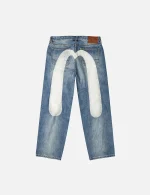Evisu Ecru Daicock Print Loose Fit Jeans