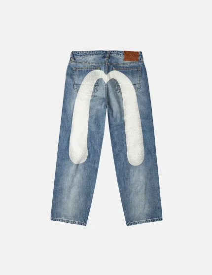 Evisu Ecru Daicock Print Loose Fit Jeans