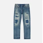 Evisu Seagull Print Distressed Jeans