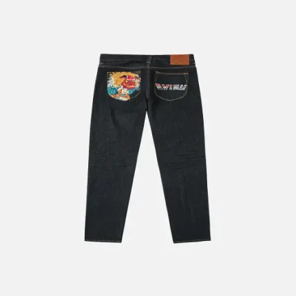 EvisuJeans Godhead Lion Dance and Logo Print Taper Fit Jeans back view