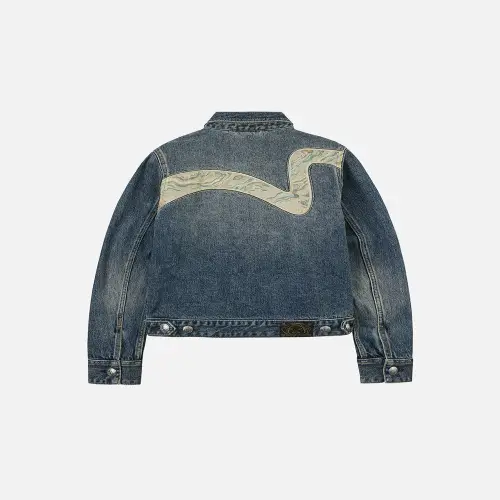 EvisuJeans Brocade Inserted Daicock Regular Fit Denim Jacket Back EvisuJeans brocade Daicock denim jacket back view
