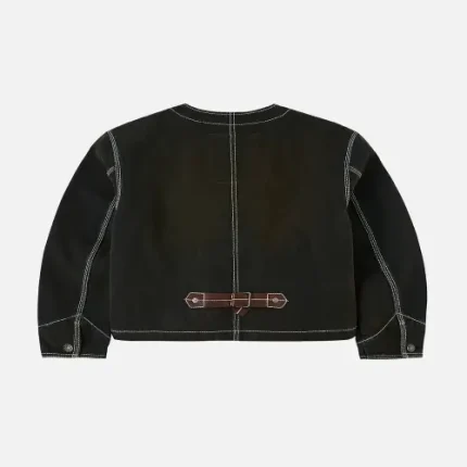 EvisuJeans contrast stitch Kamon leather label denim jacket back view