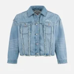 EvisuJeans deconstructed logo and seagull embroidery oversized denim jacket front view