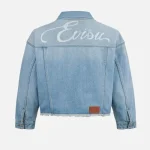 EvisuJeans deconstructed logo seagull embroidery oversized denim jacket back view