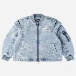 EvisuJeans detachable distressed denim bomber jacket front view