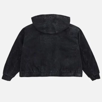 EvisuJeans Distressed Plaid Patch Hooded Padding Denim Jacket back view