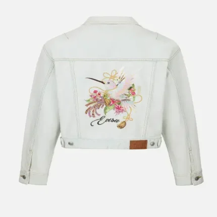 EvisuJeans hummingbird magnolia embroidered quilted denim jacket back view