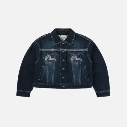 EvisuJeans seagull appliqué embroidery loose fit washed denim jacket front view