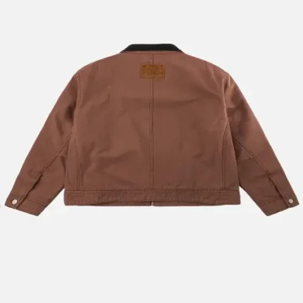 Back view of brown canvas work jacket with light padding
