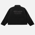 Back view of logo embroidered zip-up windbreaker