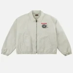 Front view of Evisujeans washed racing jacket