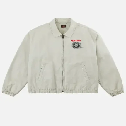 Front view of Evisujeans washed racing jacket