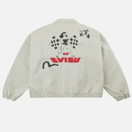 Back view of washed racing jacket