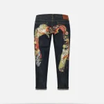 Evisujeans Hakutaku Daicock embroidery taper fit jeans back view