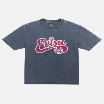 Front view of Washed EVISU Logo Seagull T-Shirt